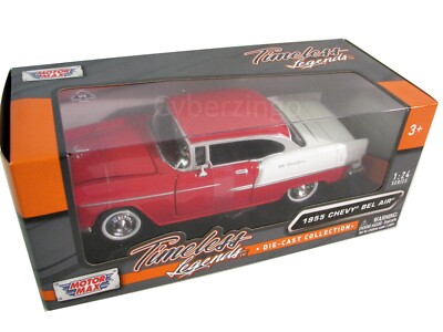 MotorMax 1955 Chevy Bel Air Red And White 1:24 Diecast Model NEW IN BOX
