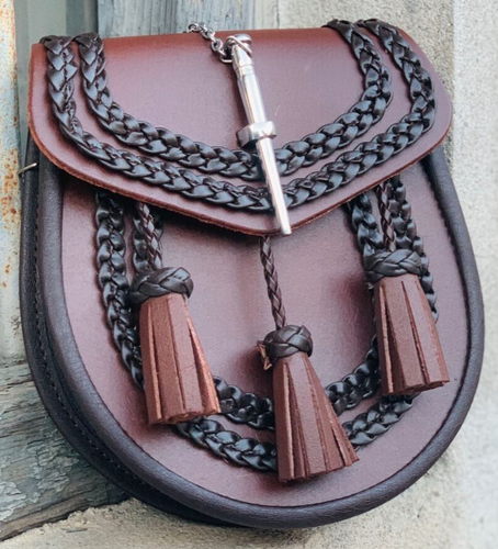 Schottischer handgefertigter brauner Ledersporran mit Kette schottischer Kilt Sporran - Bild 2 von 6
