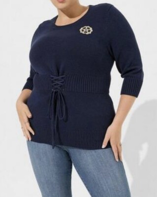 TORRID Outlander Lattice Front Quarter Sleeve Tunic Sweater Size 0/ Large NWT