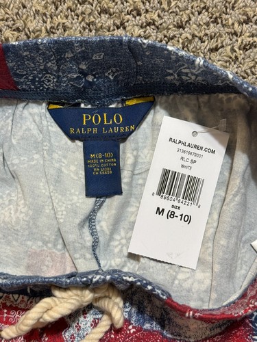 Polo Ralph Lauren Girls Flag Patriotic/Bandana Print Cotton Short Size M (8-10) - Picture 6 of 6