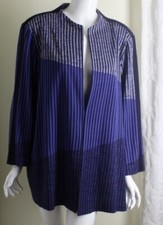Exclusively Misook Sz 2x Blue Black Modernist Art 3/4 Acrylic Knit Jacket Blazer