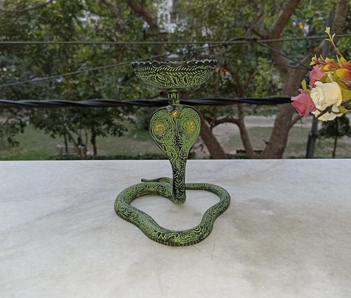 Python Serpent Statue Oil Diya Lamp Brass Reptiles Snake Sculpture Decor AJ181 - Picture 9 of 12