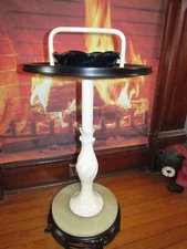 VTG METAL FLOOR SMOKING CIGAR CIGARETTE STAND MARBLE BASE BLUE GLASS ASHTRAY 27"