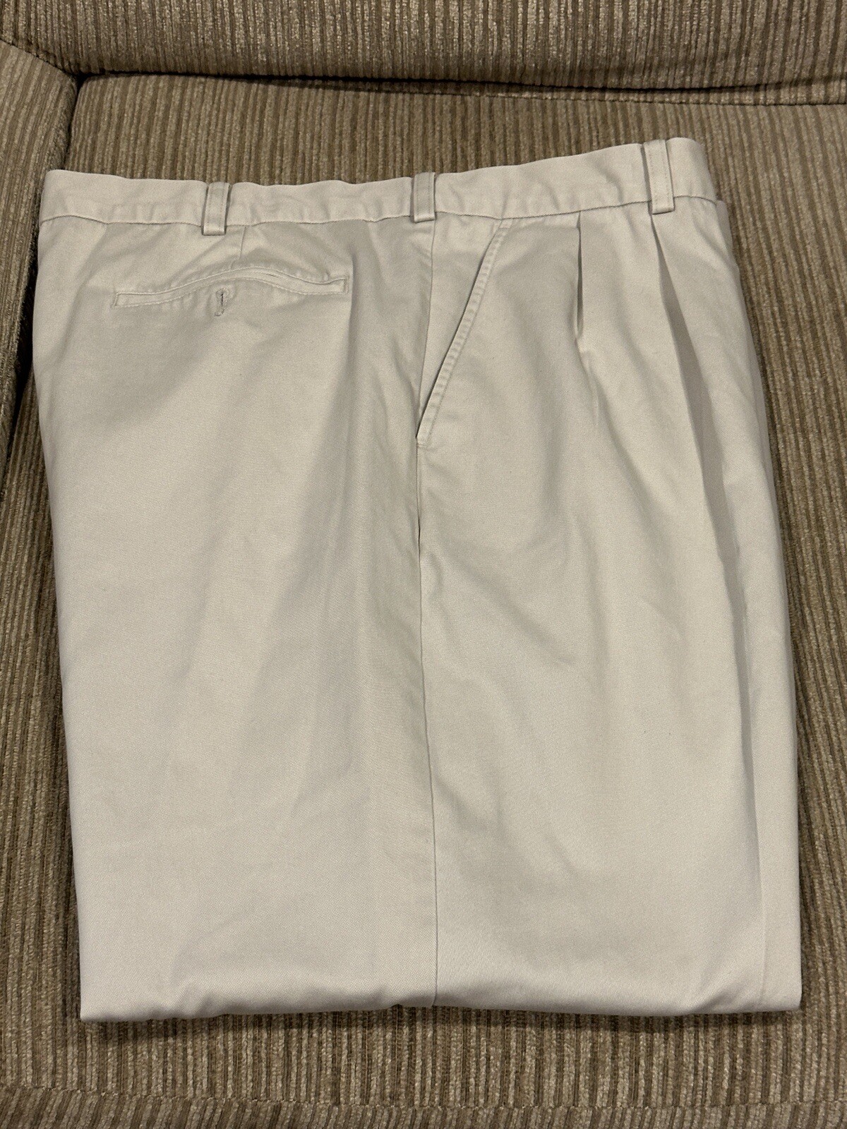 Turnbury Mens Pleated Cotton Pants 42x30 in Khaki Beige Taupe