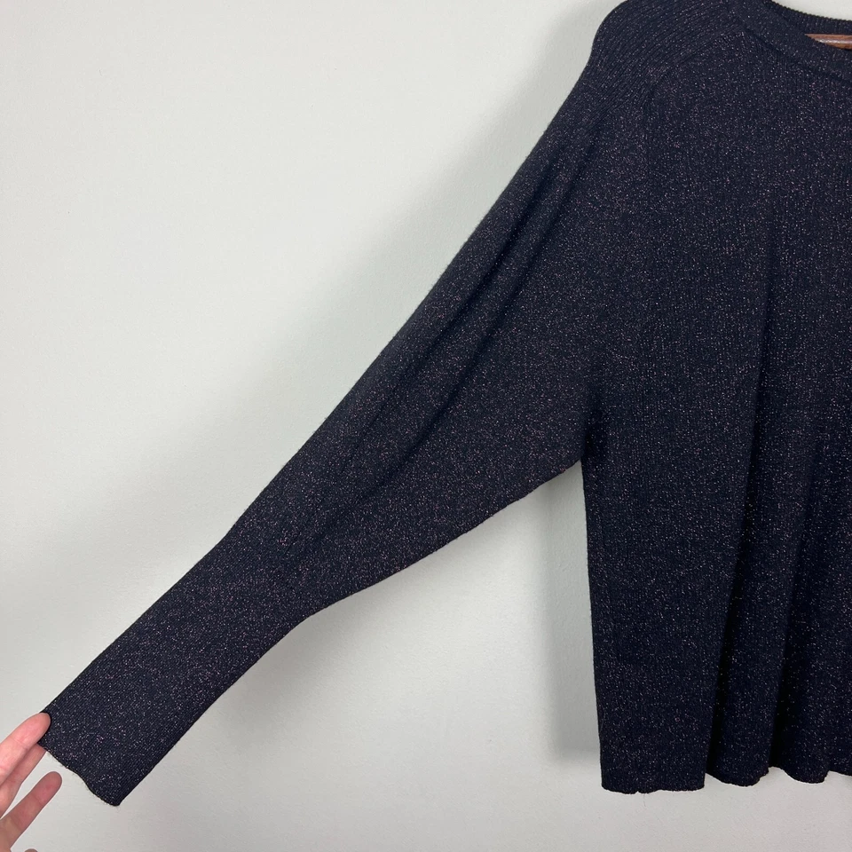 Suéter Express Mujer Grande Negro Rosa Metálico Acanalado Tejido Manga Globo NUEVO Foto 3 de 4