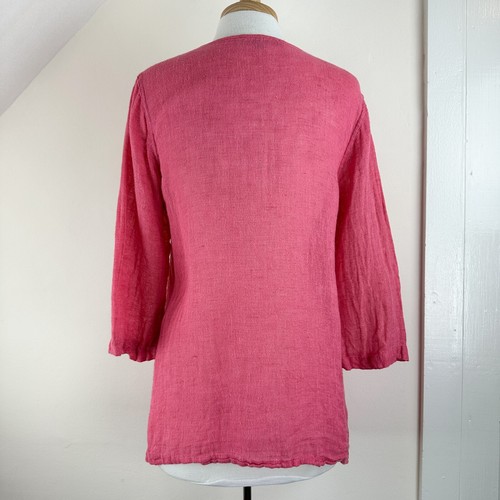 Flax Women's S Linen Pink Blouse, 3/4 Sleeve, Scoop Neck, Lightweight, Lagenlook - Picture 6 of 13