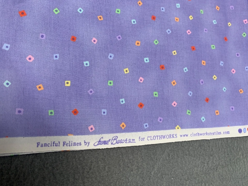 Fanciful Felines By Laurel Burch Cotton Fabric 1/4 Yard 44" Wide Purple with Col - Image 3 of 3