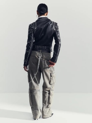 Studded Women Black Leather Motorcycle Jacket - Picture 15 of 16