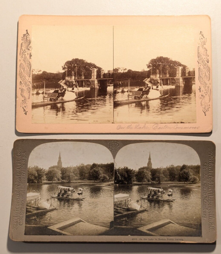 (2) Swan Boats Boston Common Massachustts Stereoview Photos