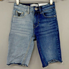 Guess Blue Denim Cut Off Shorts Bermuda YOUTH GIRLS 8 Two Tone Acid Wash Raw Hem