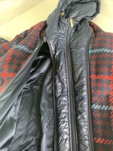 Isaac Mizrahi Coat 18 W Plus Mid Length Dress Women's Blue Red Plaid Lined Hood - Picture 10 of 16