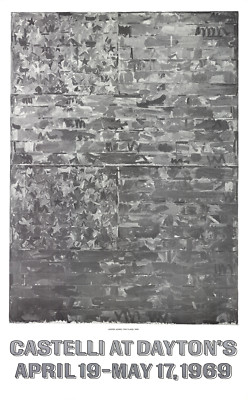 JASPER JOHNS Two Flags 37'' x 23'' Poster 1969 Pop Art Black & White, Gray