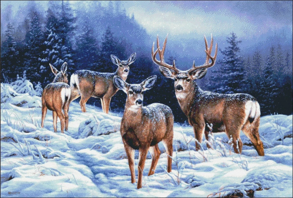 Snow Deer - Chart Counted Cross Stitch Patterns Needlework DIY DMC Color 14 ct - Image 2 of 2