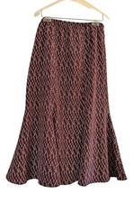 Vintage LESLIE FAY Midi Skirt Size 12P Red Abstract Circle Design Stretch Waist