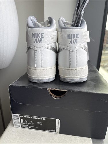 Nike Air Force 1 Hi Retro Qs Sz 9.5 Summit White/wolf Grey 743546-101 - Picture 2 of 7