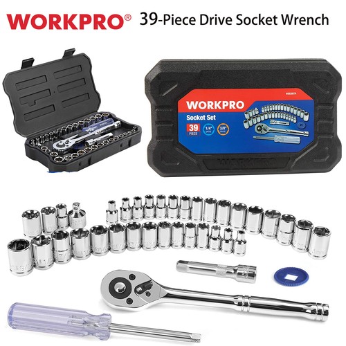 WORKPRO 39PCS Drive Socket Set 1/4" 3/8" Socket Wrench Set Metric SAE With Case - Picture 3 of 12