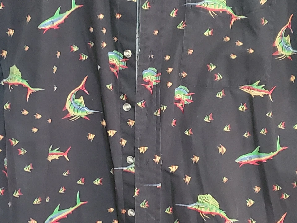 Bimini Bay Black Hawaiian Fish Outfitter Button Down Large Shirt Men's Casual   - Image 3 of 4