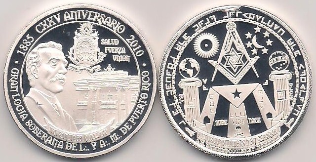 LOGIA MASONICA SAN JUAN PUERTO RICO Mason Lodge SILVER Coin Penny medalla token