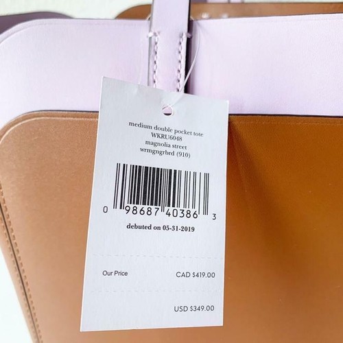 Kate Spade Magnolia Street Double Pocket MD Tote Bag Brown & Lilac Real Leather  - Picture 4 of 5