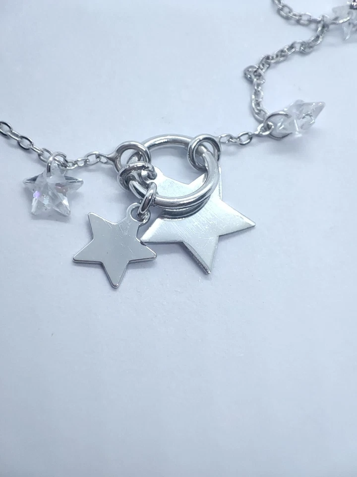 Bracciale Donna  Argento 925 con Stelle e swarosky bianchi. Braccialetto Ragazza - Immagine 3 di 4