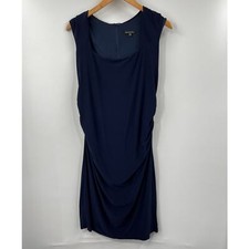 Marina Dress Navy Blue Sleeveless Square Scoop Neck Draped Jersey Mini Size L
