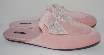 Victoria S Secret Rhinestone Bow Slide Slides Slippers Velvet Pink