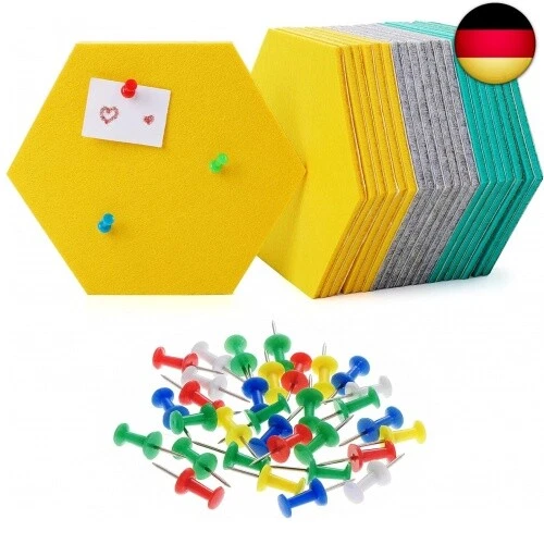 HONGIEN 21 Stück Filz Pinnwand Sechseckig,Sechseckig Memoboard,Pinnwand Kork mit 30