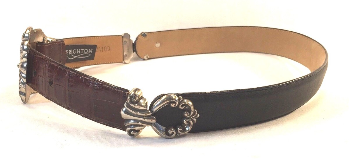 Vintage Y2K Brighton Brown Mock Croc Leather Western Buckle Belt Large Vintage Brighton Brown Crocodile Leather Belt With Silver  main image 2
