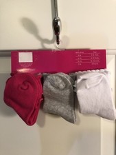 3 PAIRS Stride Rite Baby Girl's Socks Size 12-24 Months Red/White/Grey
