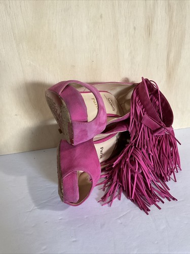 Christian Louboutin Short Tina 120 Fringe Fuchsia Pink Suede Heels size 37 - Picture 11 of 11