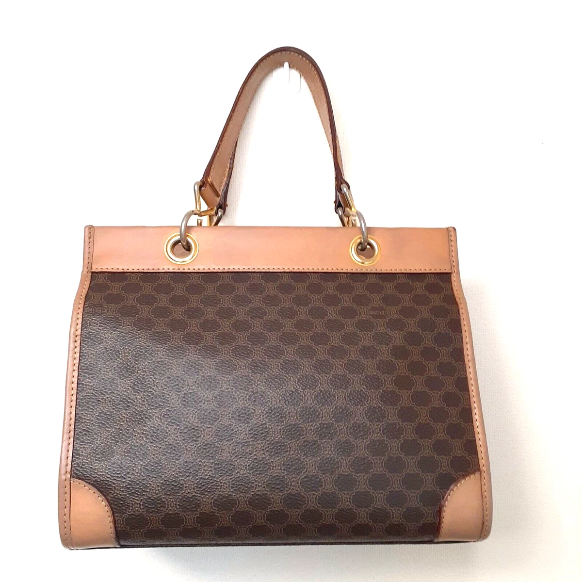 Vintage Celine Handbag Macadam Tote Bag Brown Leather Made in