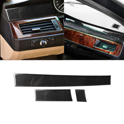 3Pcs Carbon Fiber Dashboard Panel Cover Trim For BMW 5series E60 2005-2010