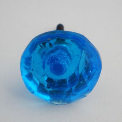 OLDER AQUA BLUE HAND CUT FIRE POLISHED CRYSTAL KNOBS 