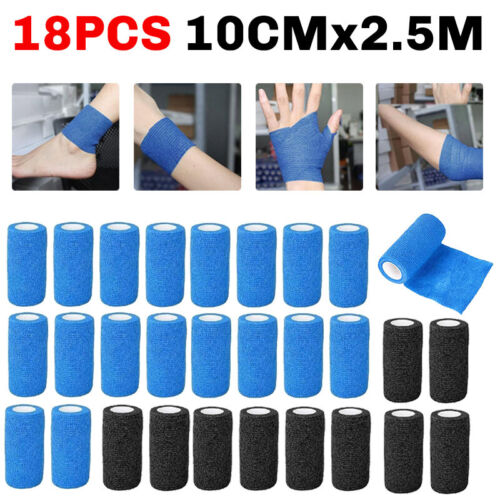 18 Rolls Cohesive Elastic Bandage Adhesive Wrist Ankle Gauze Tape Vet Wrap 10cm - Picture 21 of 26
