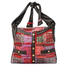 CHANEL Tweed Lambskin Large Girl Shoulder Bag Tote Multicolor Khaki Set