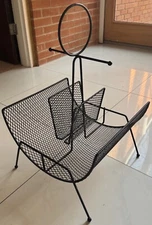 Vintage MCM Metal Black Wire Atomic Magazine Rack Stand Mid Century Modern 1950s