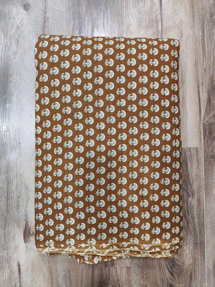 25 Yard Hand Block Print Handmade Cotton Indian Natural Sanganeri Print Fabric - Image 3 of 3