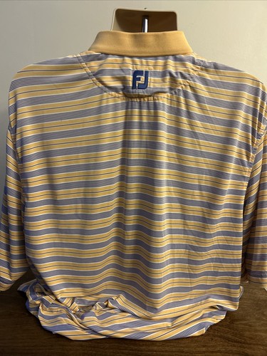 FootJoy Polo Mens Large Blue Yellow Stripe Short Sleeve Golf Shirt Size Large - Picture 3 of 5