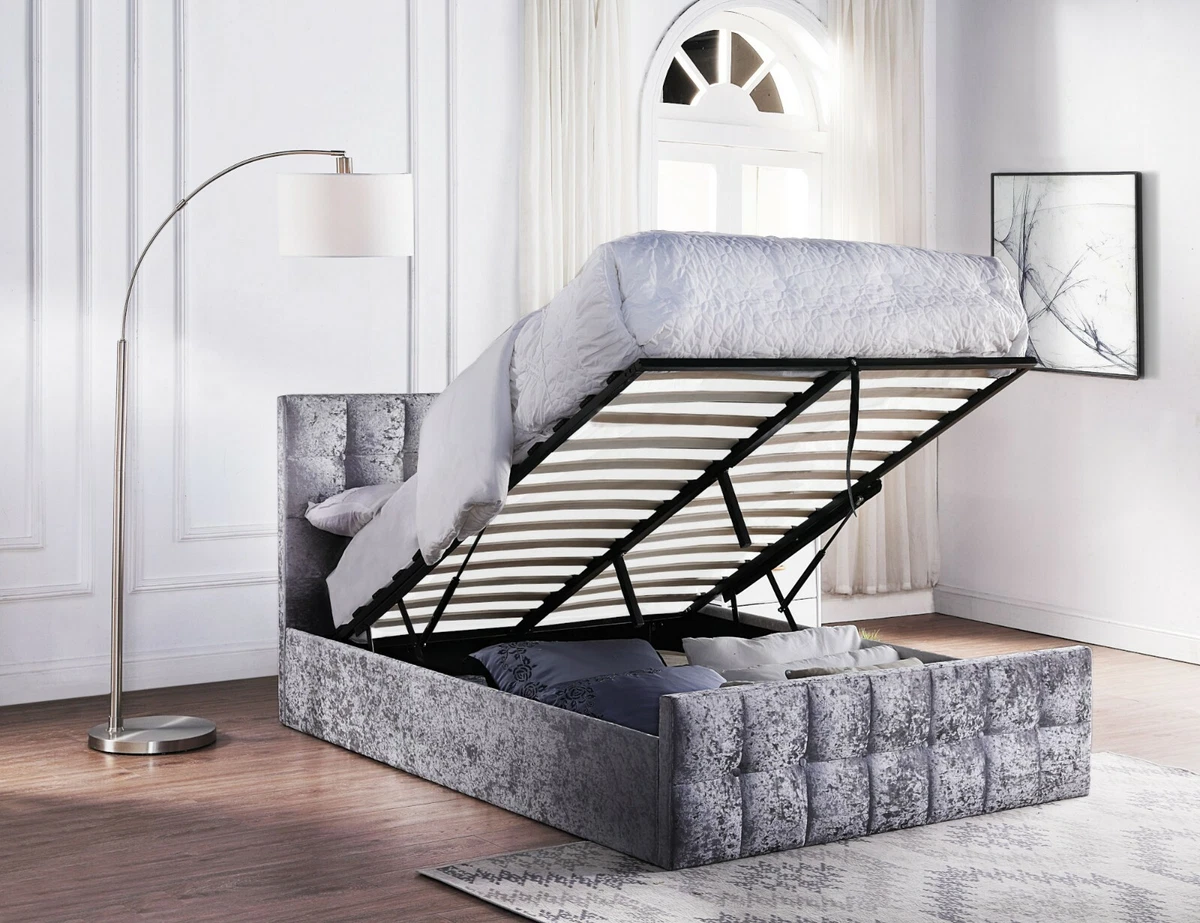 Crushed Velvet Bed Frame Ottoman Storage Bed Lift Up Mattress