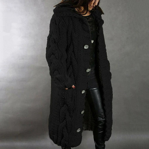 Damen Grobstrick Oversize Pullover vorne offen Tasche Mantel lang Maxi Cardigan - Bild 8 von 25