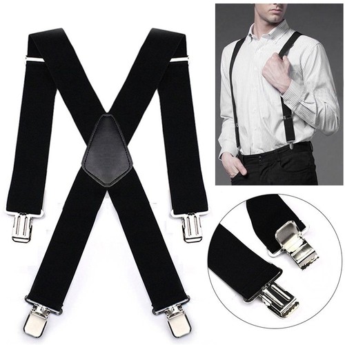 extra starke X-Hosenträger 50mm breit Verstellbar 4 Clips Unisex Herren Damen DE - Bild 6 von 10