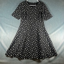 Ann Taylor Womens Fit & Flare Dress Size 4 Black Floral Short Sleeve Back Zip