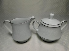 Noritake Ranier Sugar Bowl and Creamer set 6909, Platinum Trim