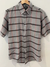 Vintage 80s Mens Short Sleeve Plaid Retro Dress Shirt USA Hyde Park Medium