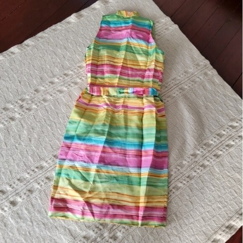 Vintage 90s Old Money David Warren Rainbow Striped Silk Belted Dress size 4 - Picture 11 of 11