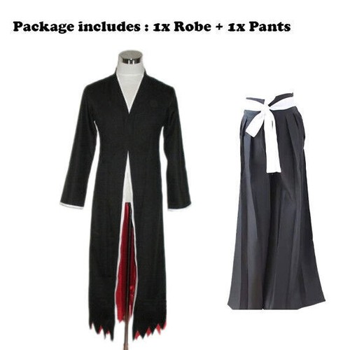 Cosplay Bleach Kurosaki Ichigo Robe Cloak CoatKimono Pants Full Set Cos Costume - Picture 6 of 16