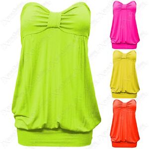 Damen Neon Knoten Bandeau Top Tragerlos Lang Unterhemden Plus Grosse Grossen Ebay