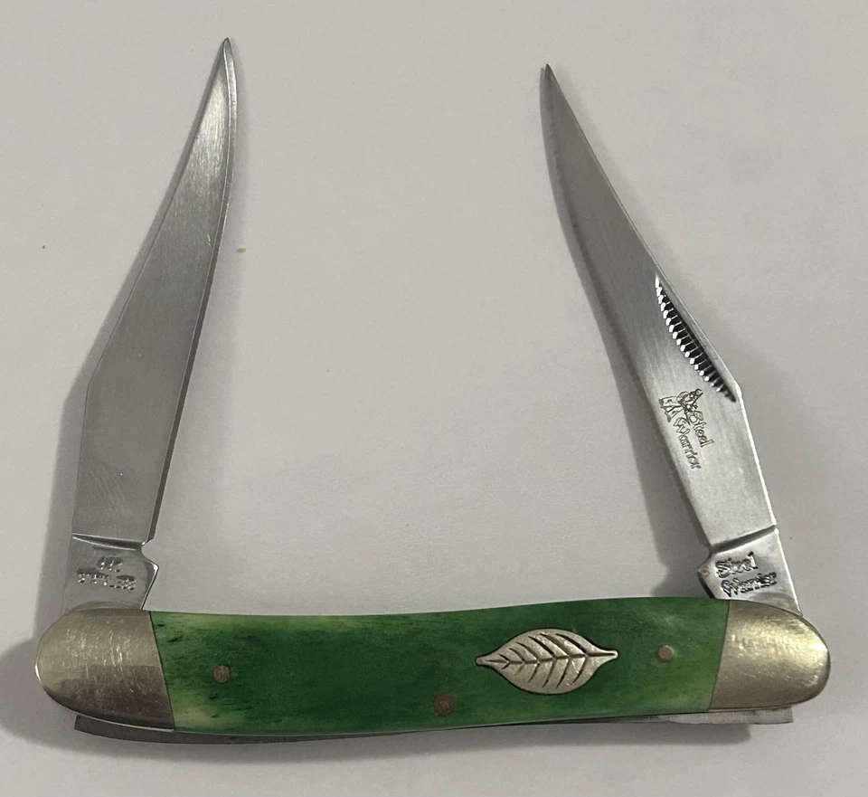 Cuchillo de Bolsillo 4 Pulgadas Acero Inoxidable 2 Hojas Acero Guerrero Hueso Verde Mango Foto 3 de 4
