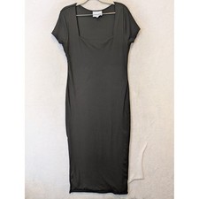 J For Justify Bodycon Dress Junior's XL Black Square Neck Side Slit Ribbed Midi