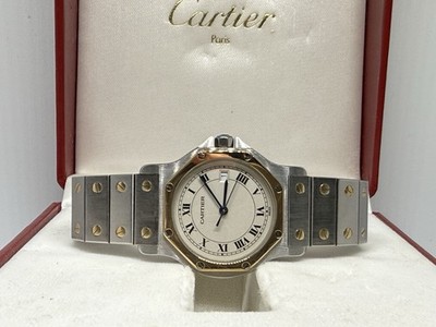 atu.z Cartier Santos Octagon 187902 30mm 18k Gold Stainless Steel Date